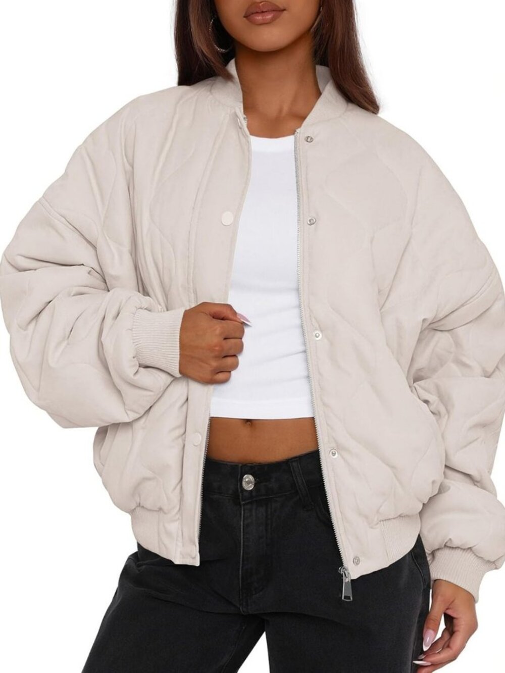 Chic Women's Quilted Bomber Jacket - Stylish Winter Coat for Cold Weather